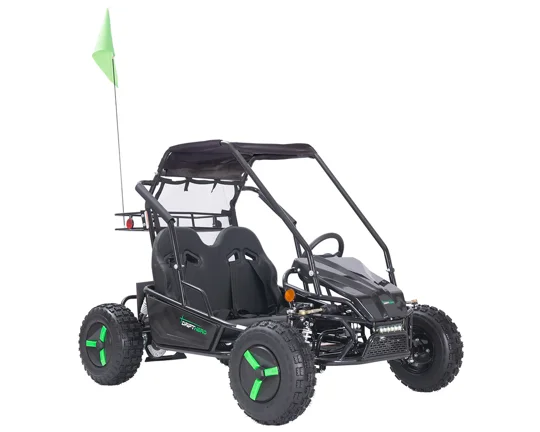 Drift Hero electric 2-seater go-kart in black with neon green accents