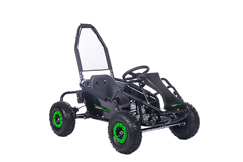 Gas-powered one-seat Drift Hero go-kart with roll cage in black