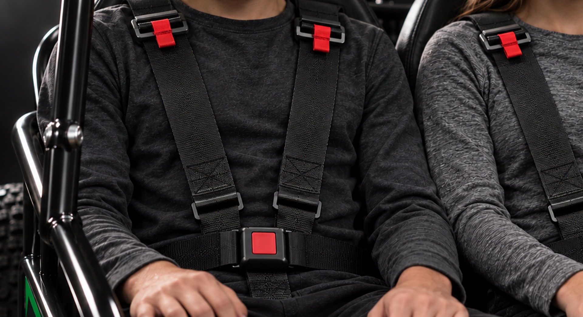 Seat belt harnesses on the electric two-seat go-kart