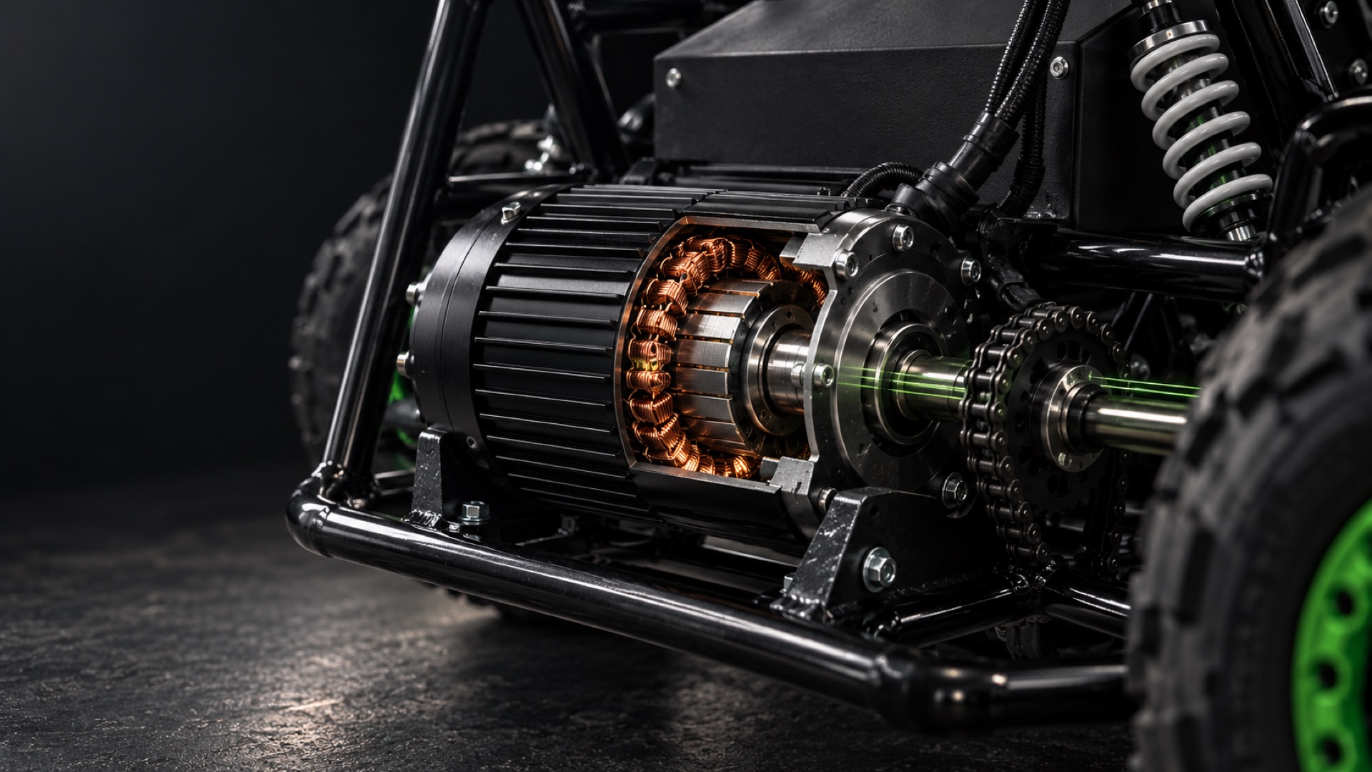 Electric motor and drive chain on the go-kart
